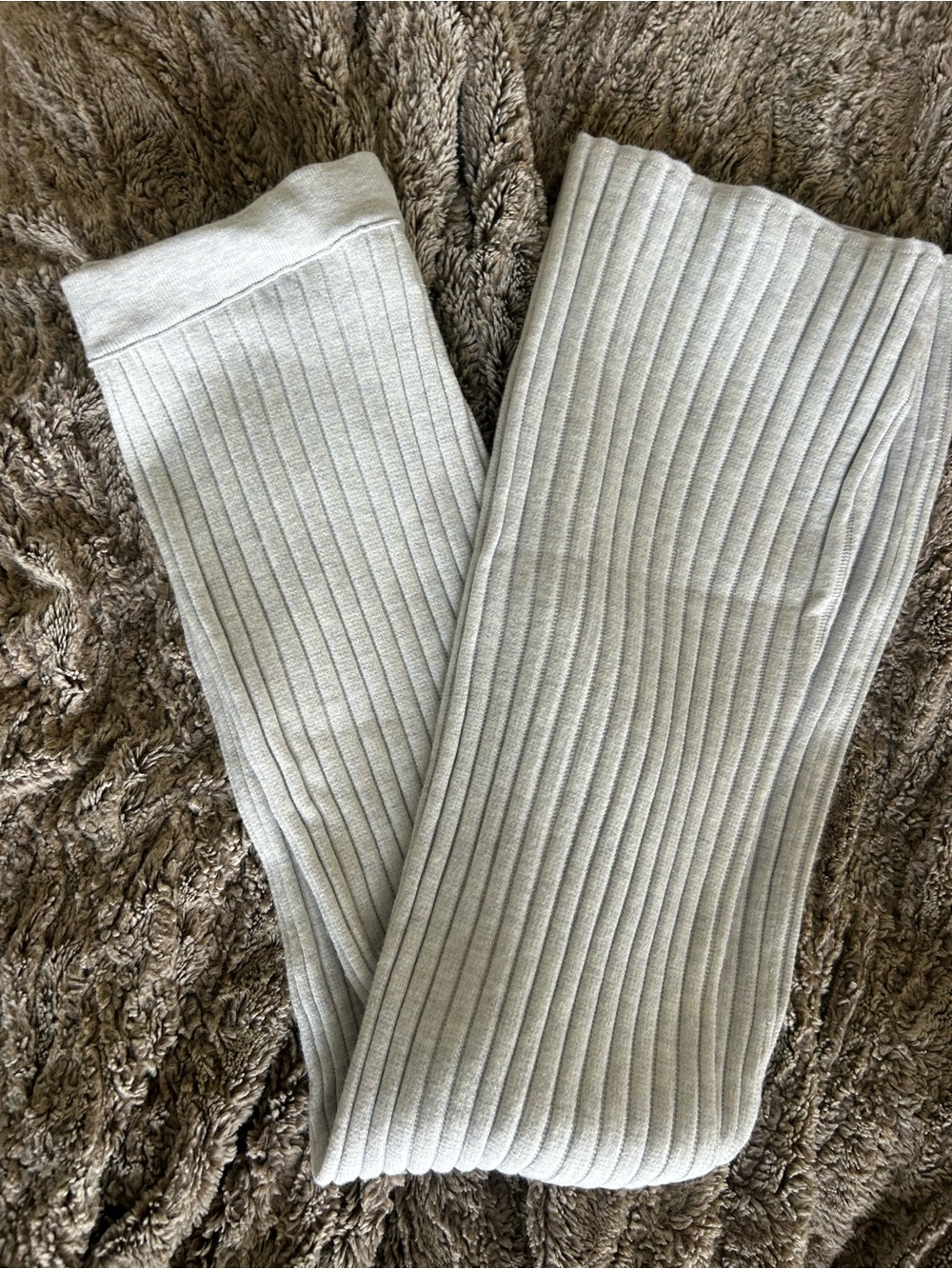 AERIE BRAND NEW Ribbed Knit Wide-Leg Pants in Light Gray